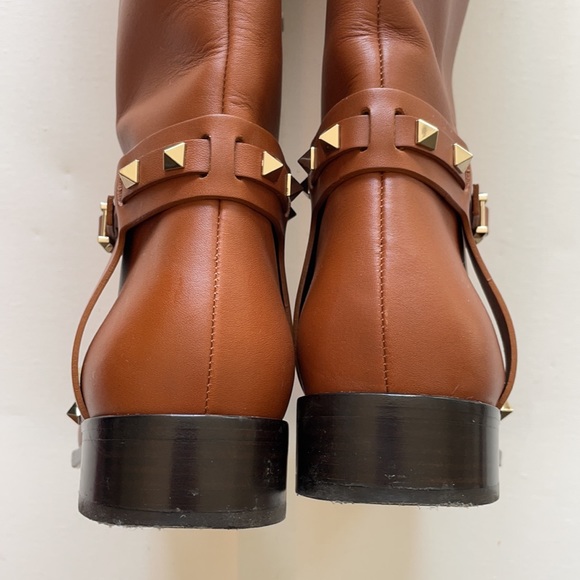 Valentino Rockstud Accents Leather Riding Boots - Picture 8 of 9